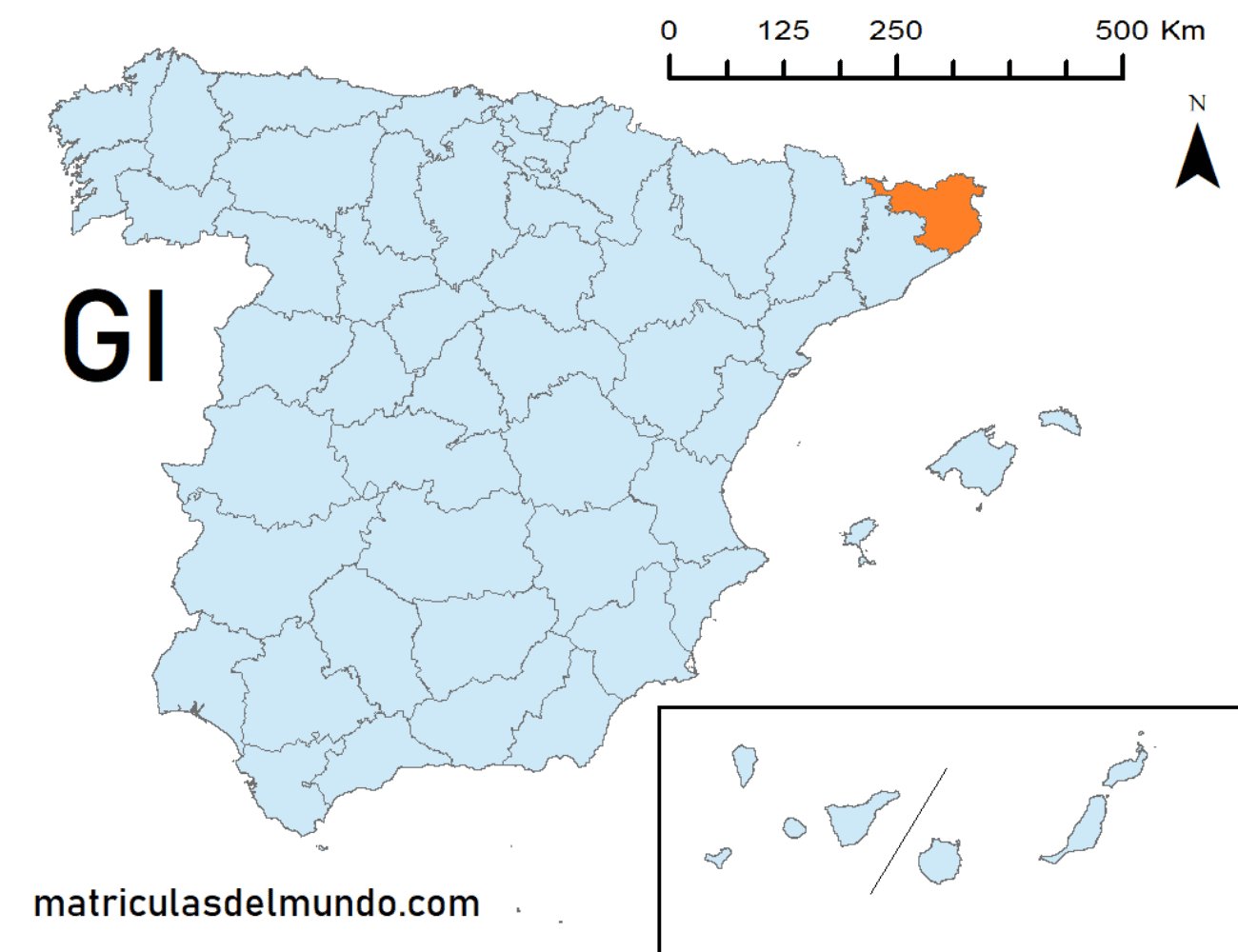 Mapa de la provincia de Girona  señalada en naranja