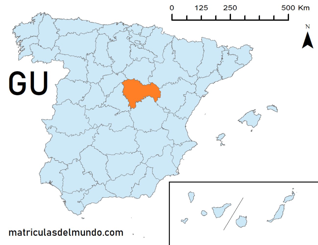 Mapa de la provincia de Guadalajara señalada en naranja