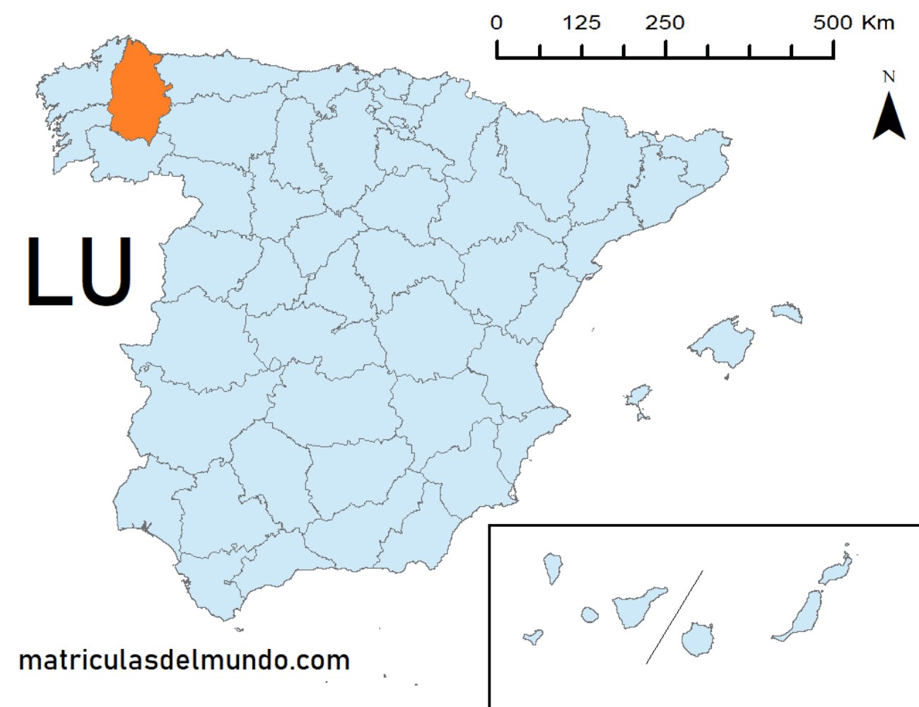 Mapa de la provincia de Lugo señalada en naranja