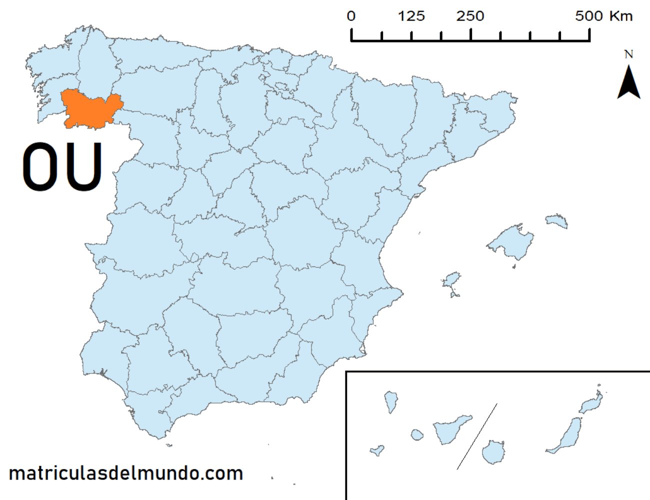 Mapa de la provincia de Ourense señalada en naranja