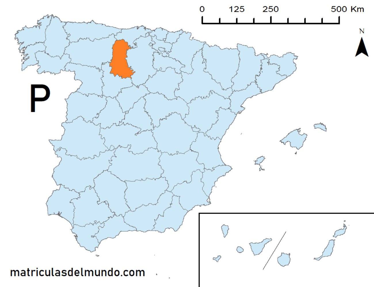 Mapa de la provincia de Palencia señalada en naranja