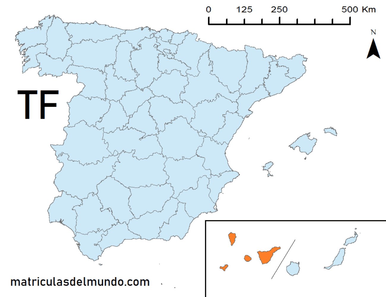 Mapa de la provincia de Santa Cruz de Tenerife señalada en naranja