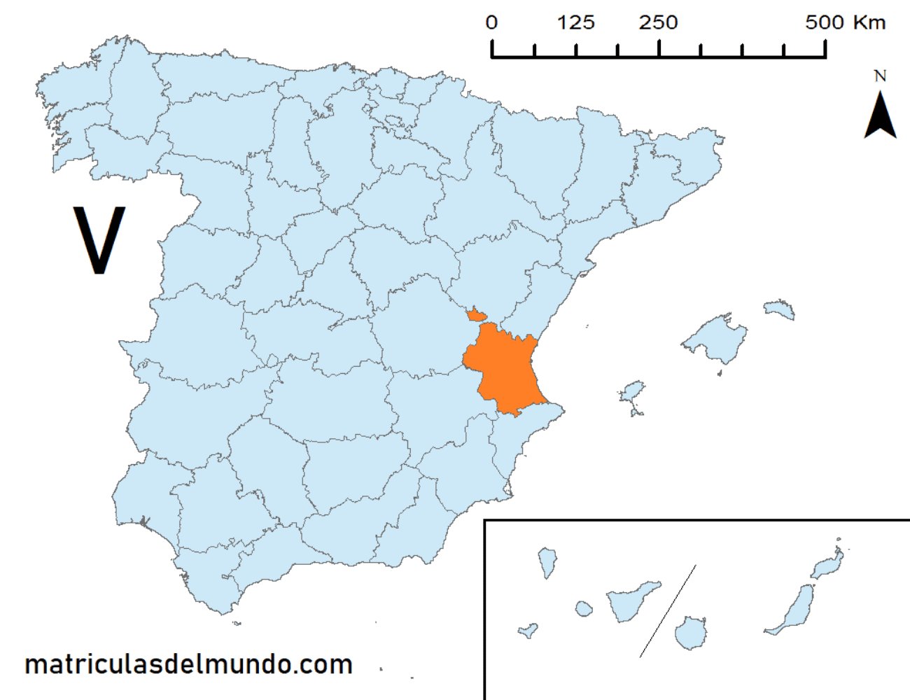 Mapa de la provincia de Valencia señalada en naranja