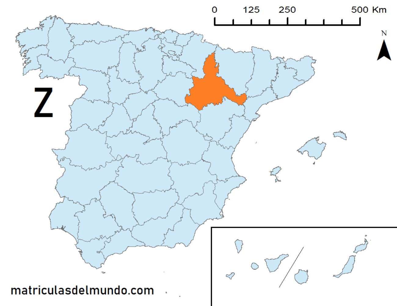 Mapa de la provincia de Zaragoza señalada en naranja