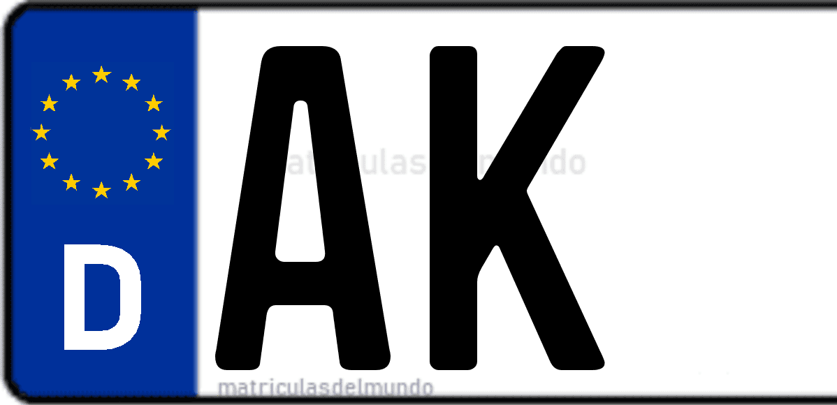 Imagen de matrícula de Alemania con código 'AK'