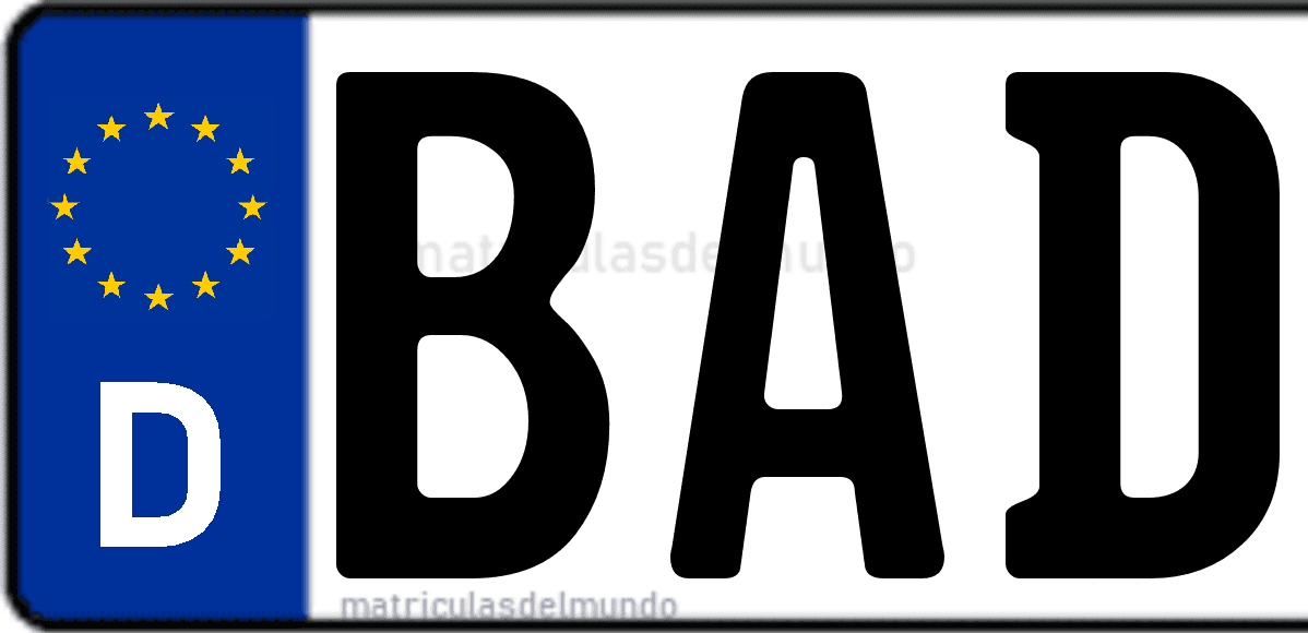 Imagen de matrícula de Alemania con código 'BAD'