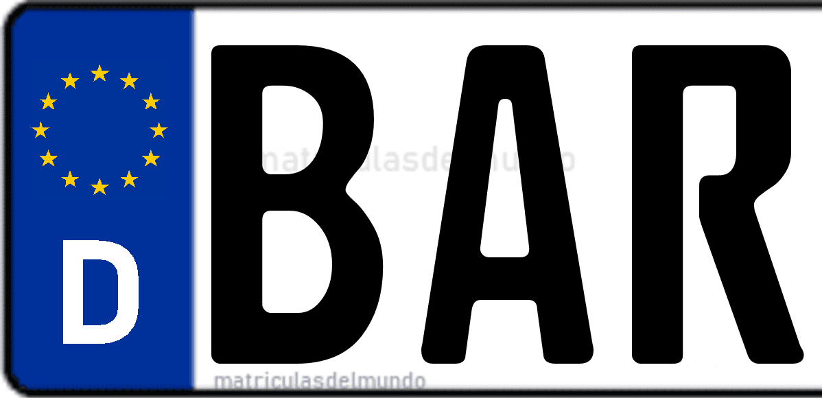Imagen de matrícula de Alemania con código 'BAR'