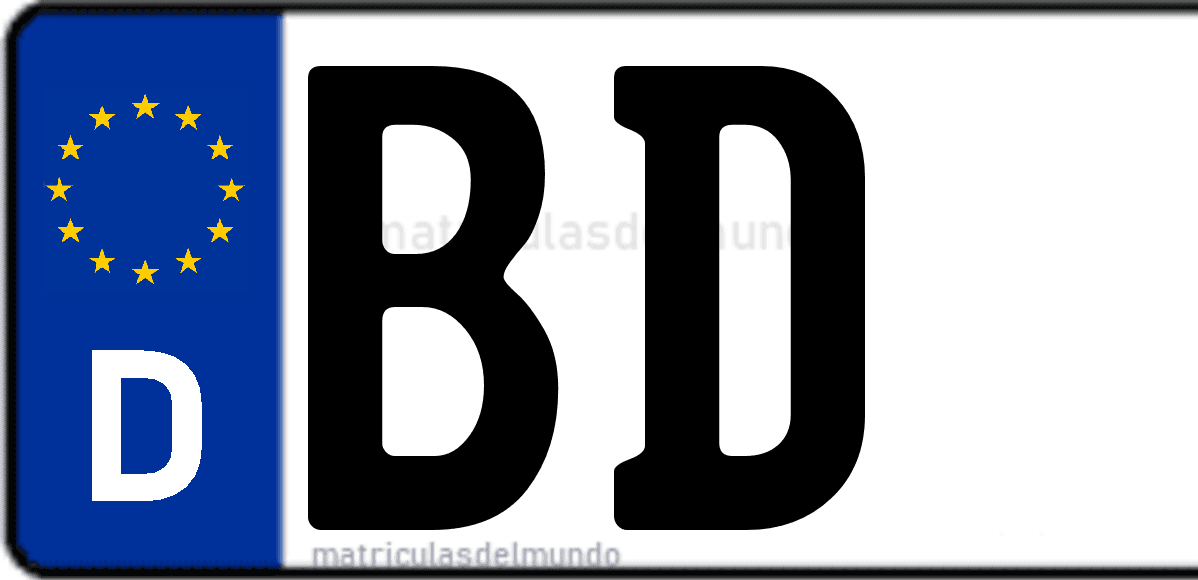 Imagen de matrícula de Alemania con código 'BD'