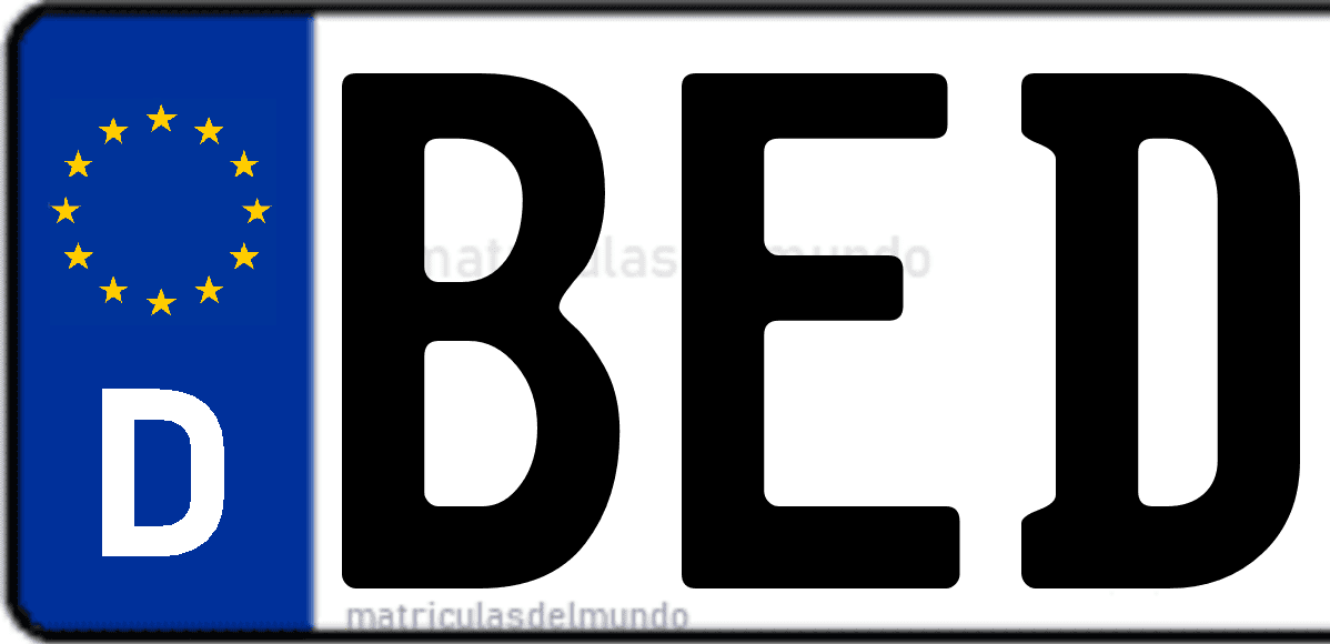 Imagen de matrícula de Alemania con código 'BED'