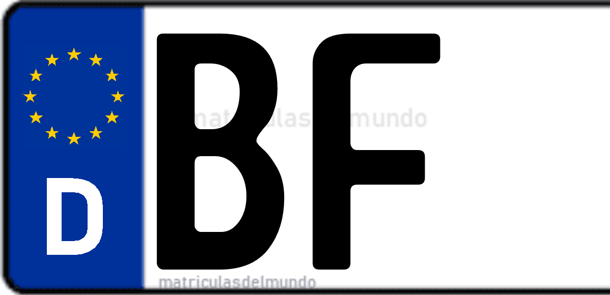 Imagen de matrícula de Alemania con código 'BF'