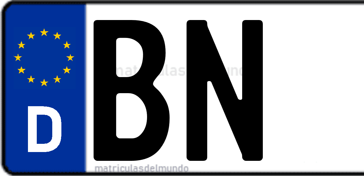 Imagen de matrícula de Alemania con código 'BN'
