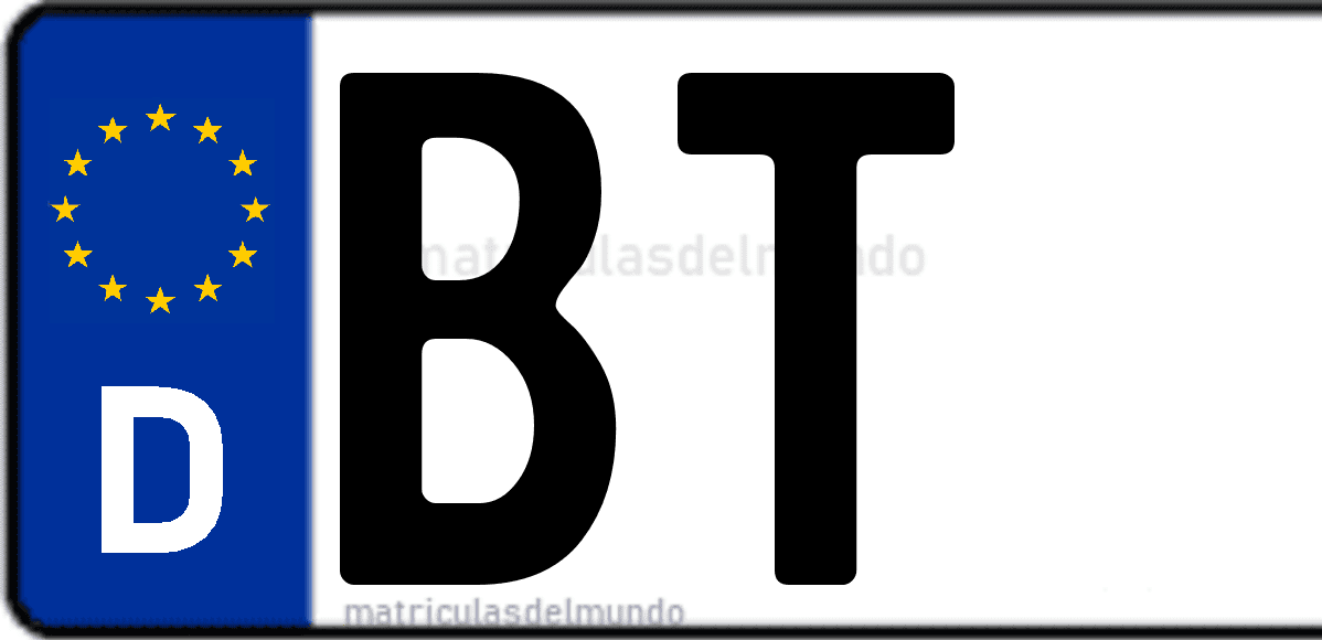 Imagen de matrícula de Alemania con código 'BT'