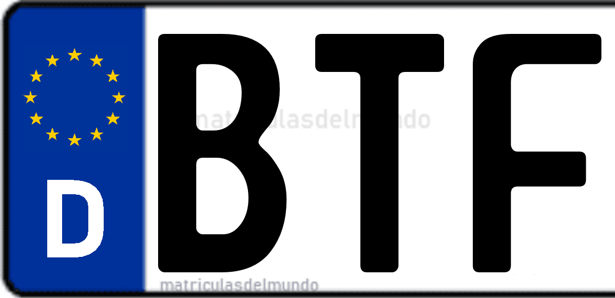 Imagen de matrícula de Alemania con código 'BTF'