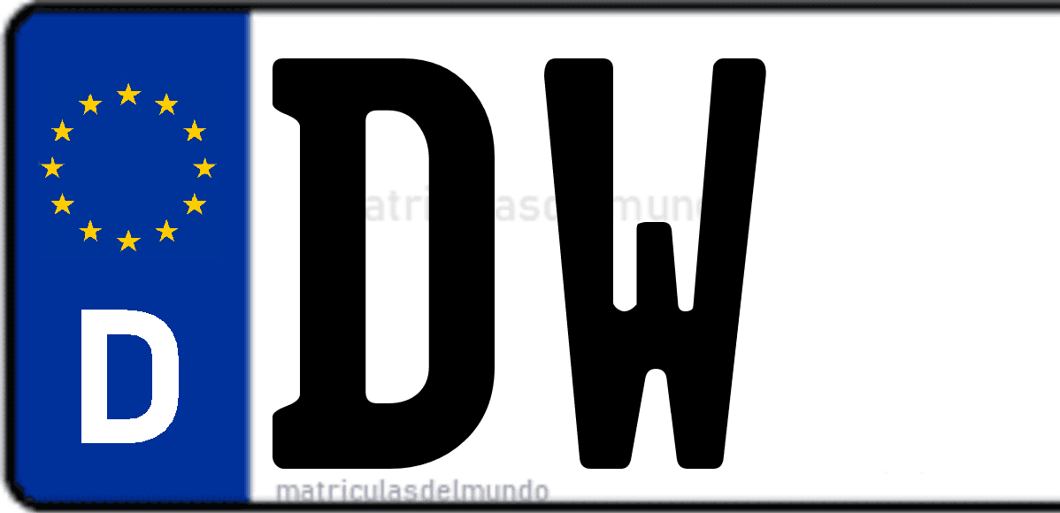Imagen de matrícula de Alemania con código 'DW'