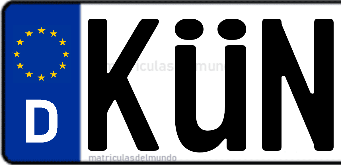 Imagen de matrícula de Alemania con código 'KÜN'