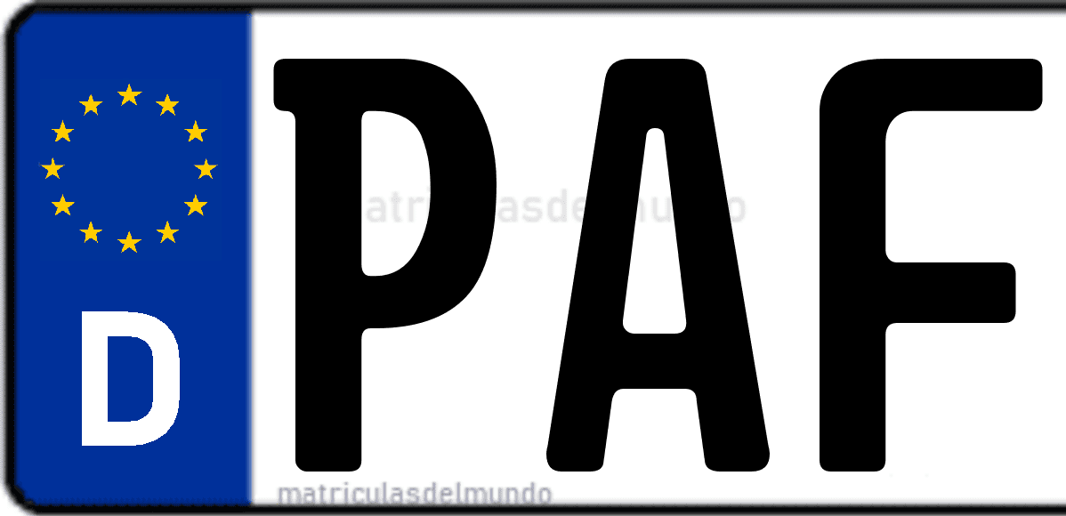 Imagen de matrícula de Alemania con código 'PAF'