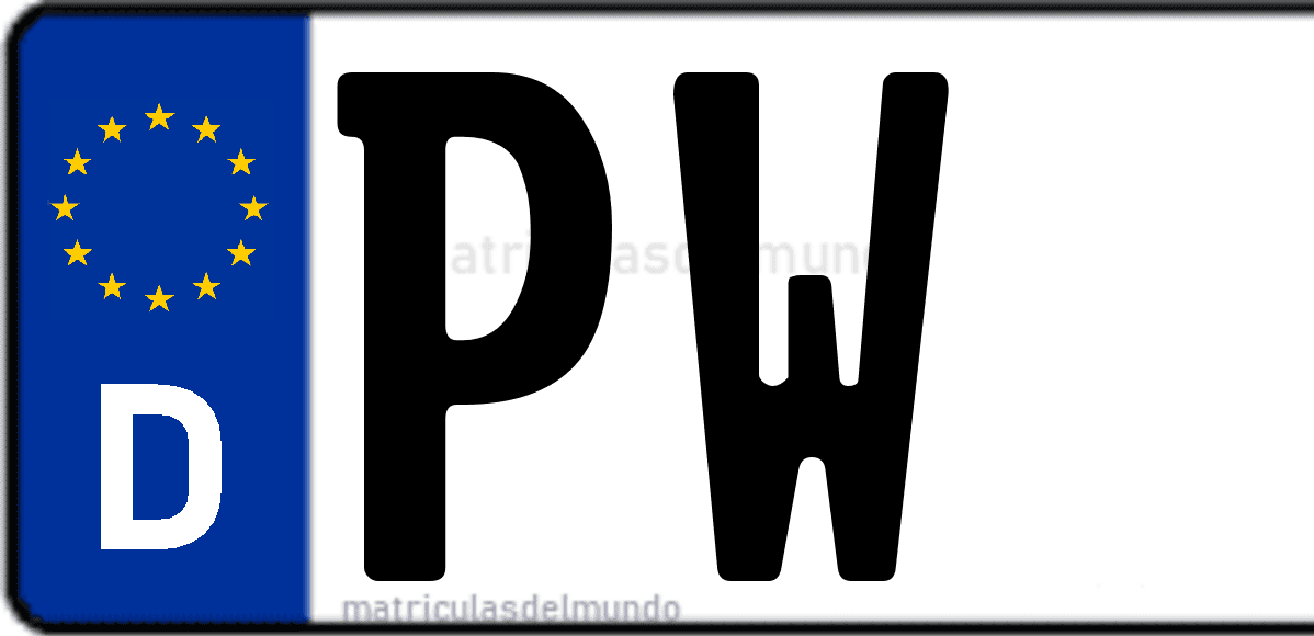 Imagen de matrícula de Alemania con código 'PW'