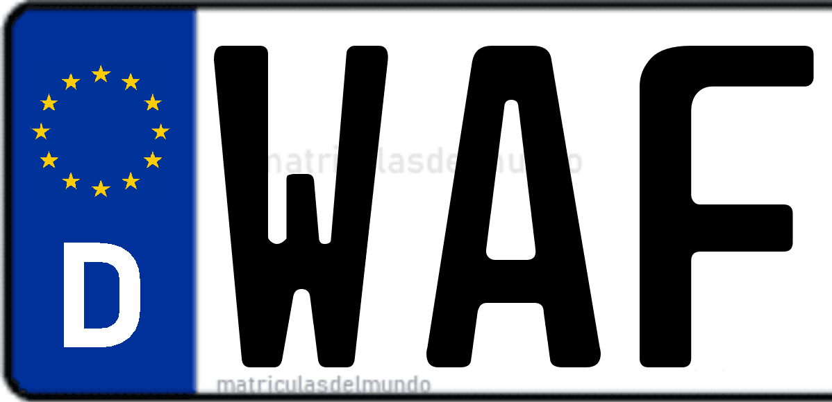 Imagen de matrícula de Alemania con código 'WAF'