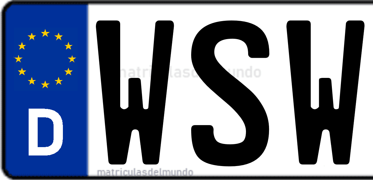 Imagen de matrícula de Alemania con código 'WSW'