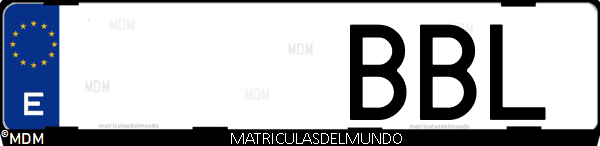 Imágen de matrícula de coche con letras BBL de España