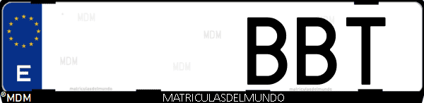 Imágen de matrícula de coche con letras BBT de España