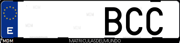 Imágen de matrícula de coche con letras BCC de España
