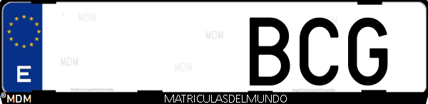 Imágen de matrícula de coche con letras BCG de España