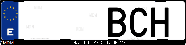 Imágen de matrícula de coche con letras BCH de España