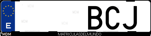 Imágen de matrícula de coche con letras BCJ de España