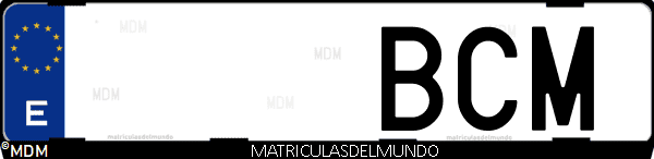 Imágen de matrícula de coche con letras BCM de España