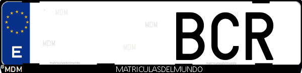 Imágen de matrícula de coche con letras BCR de España