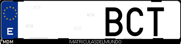 Imágen de matrícula de coche con letras BCT de España