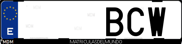 Imágen de matrícula de coche con letras BCW de España