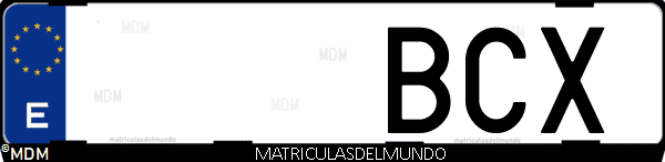 Imágen de matrícula de coche con letras BCX de España