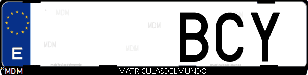 Imágen de matrícula de coche con letras BCY de España