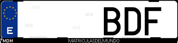 Imágen de matrícula de coche con letras BDF de España