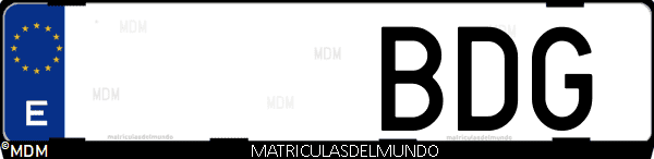 Imágen de matrícula de coche con letras BDG de España