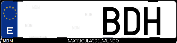 Imágen de matrícula de coche con letras BDH de España