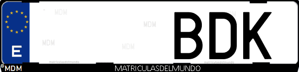 Imágen de matrícula de coche con letras BDK de España