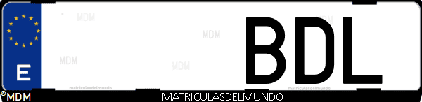 Imágen de matrícula de coche con letras BDL de España