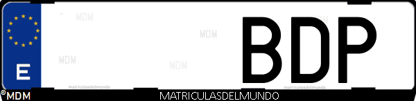 Imágen de matrícula de coche con letras BDP de España