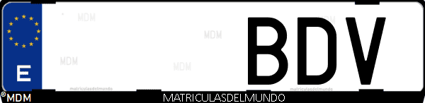 Imágen de matrícula de coche con letras BDV de España