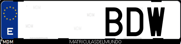 Imágen de matrícula de coche con letras BDW de España