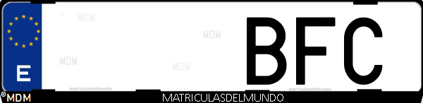 Imágen de matrícula de coche con letras BFC de España