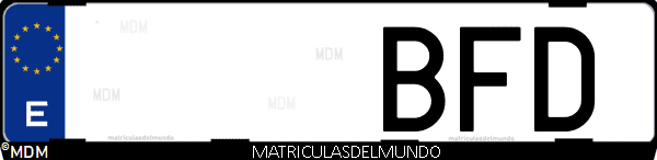 Imágen de matrícula de coche con letras BFD de España