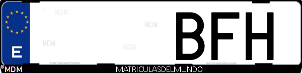 Imágen de matrícula de coche con letras BFH de España