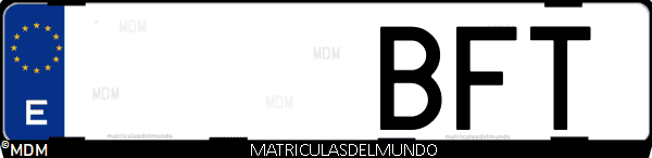 Imágen de matrícula de coche con letras BFT de España