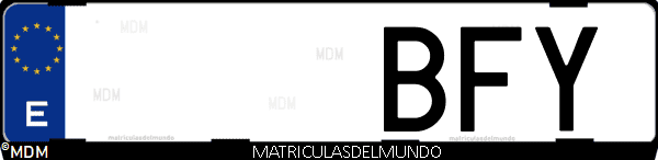 Imágen de matrícula de coche con letras BFY de España