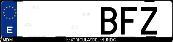 Imágen de matrícula de coche con letras BFZ de España