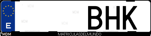 Imágen de matrícula de coche con letras BHK de España